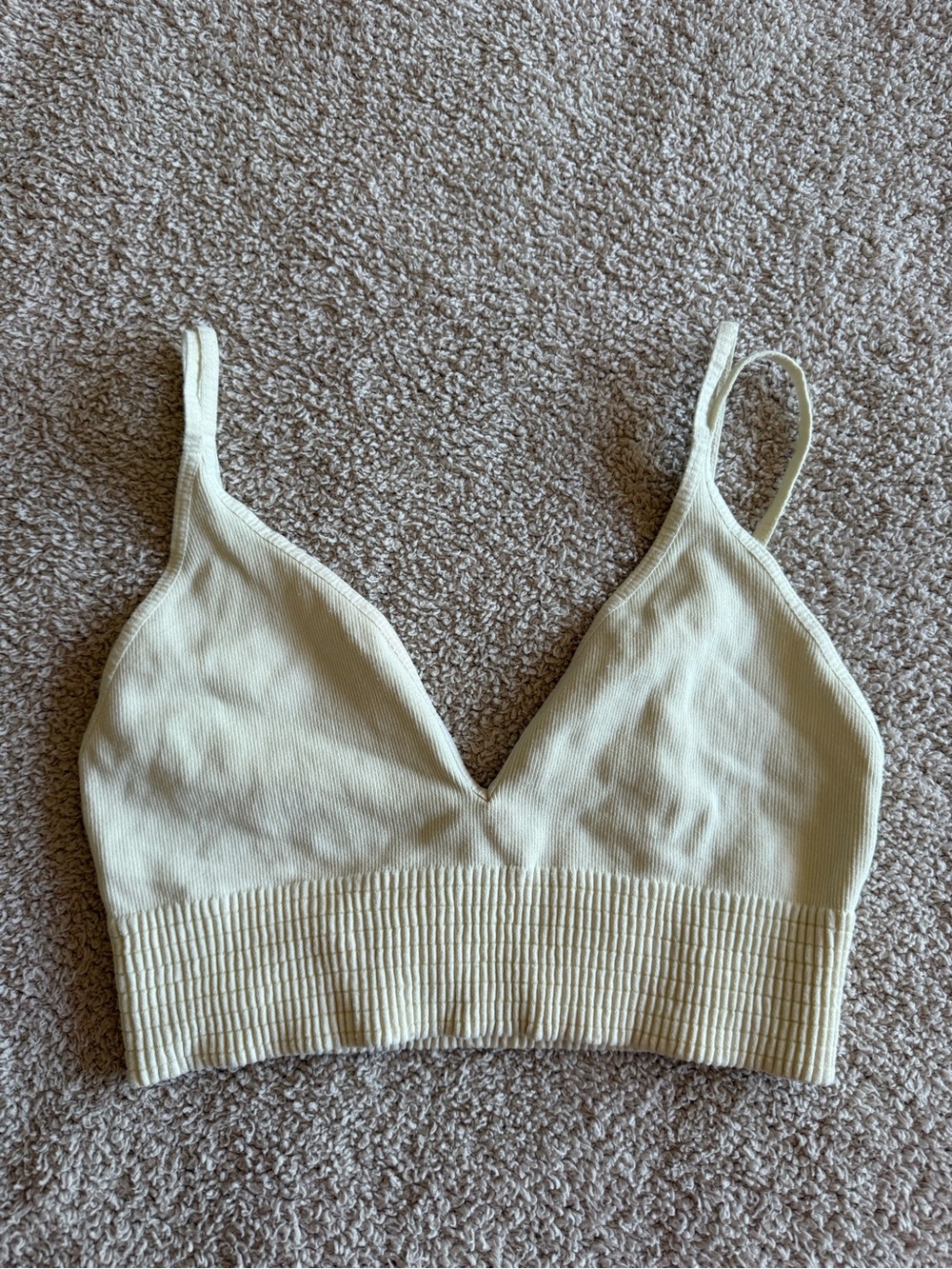 Free people Cream Ribbed V-Neck Bralette